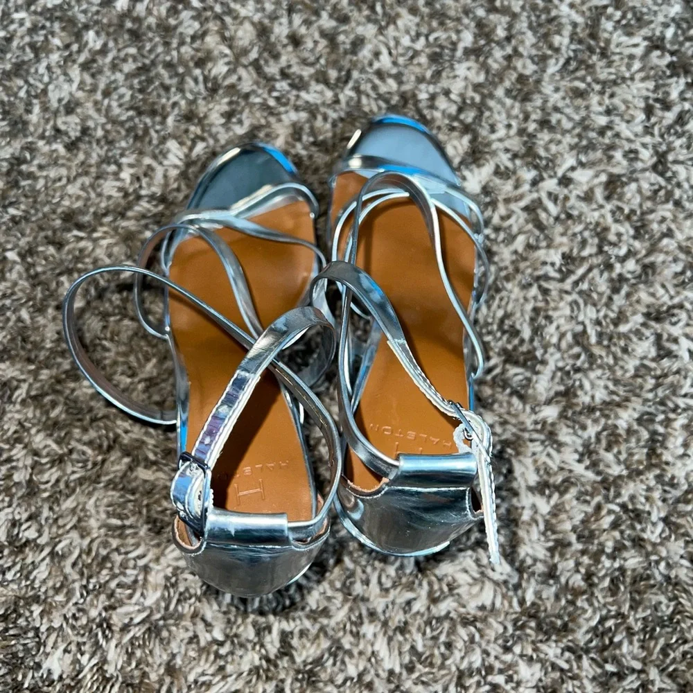 H by Halston Metallic Silver Strappy Heels Size 7